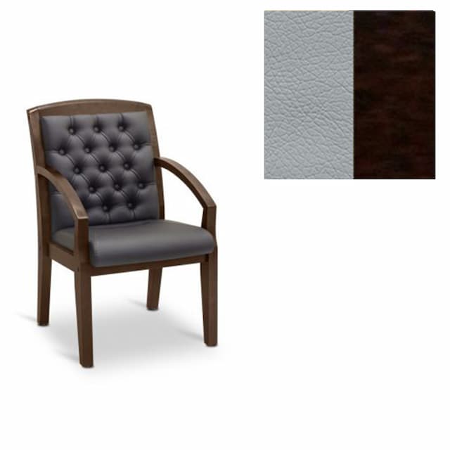 Кресло посетителя Юнитекс Граф+с утяжкой экокожа премиум светло-серая CN1132/дерево-венге