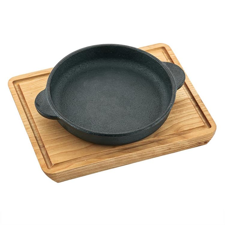 Сковорода для подачи на деревянной подставке P.L. Proff Cuisine S-A165919A-16 (81240559) 16,5 см h2,4 см 450 мл круглая чугун 2 ручки