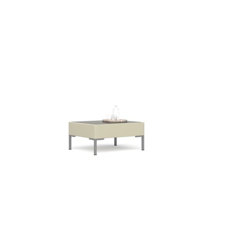 Стол журнальный со стеклом Юнитекс СИЕСТА Si/stol/cn1112 экокожа премиум / светло-бежевая